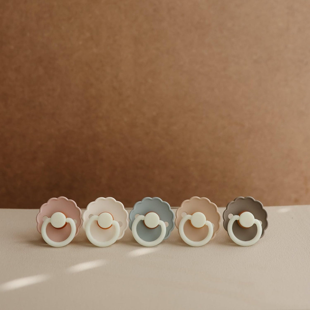 FRIGG Daisy Night Natural Rubber Baby Pacifier | Made in Denmark | BPA-Free (Blush/Cream, 6-18 Months) 2-Pack