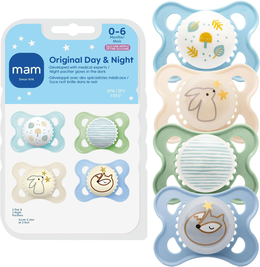 MAM Original Baby Pacifiers 0-6 Months, Glows in The Dark, 4 Pack