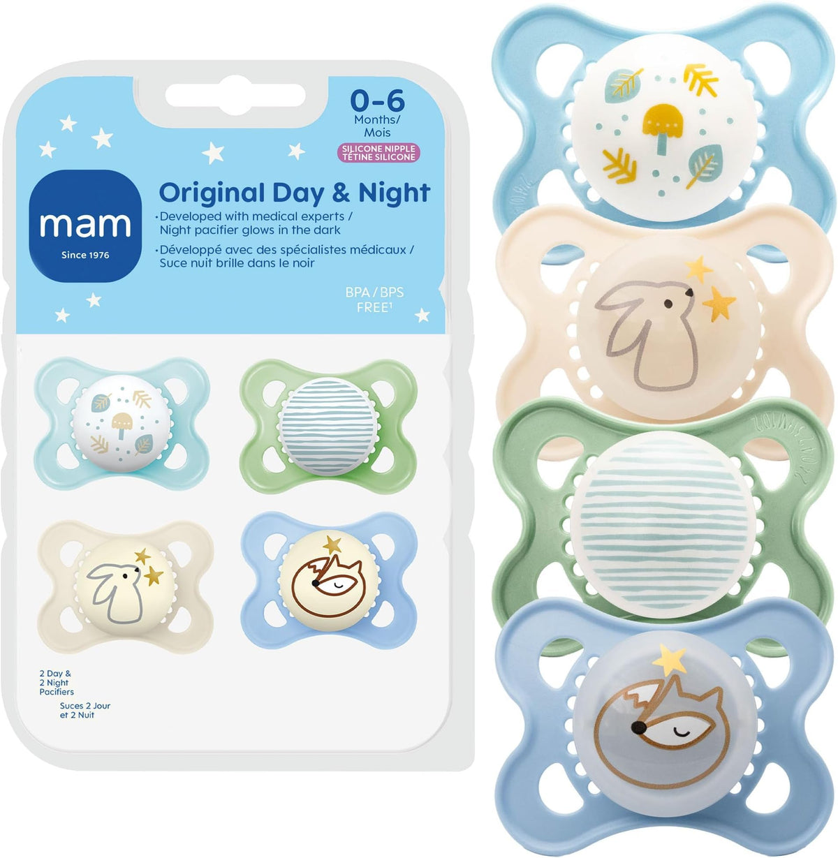 MAM Original Baby Pacifiers 0-6 Months, Glows in The Dark, 4 Pack