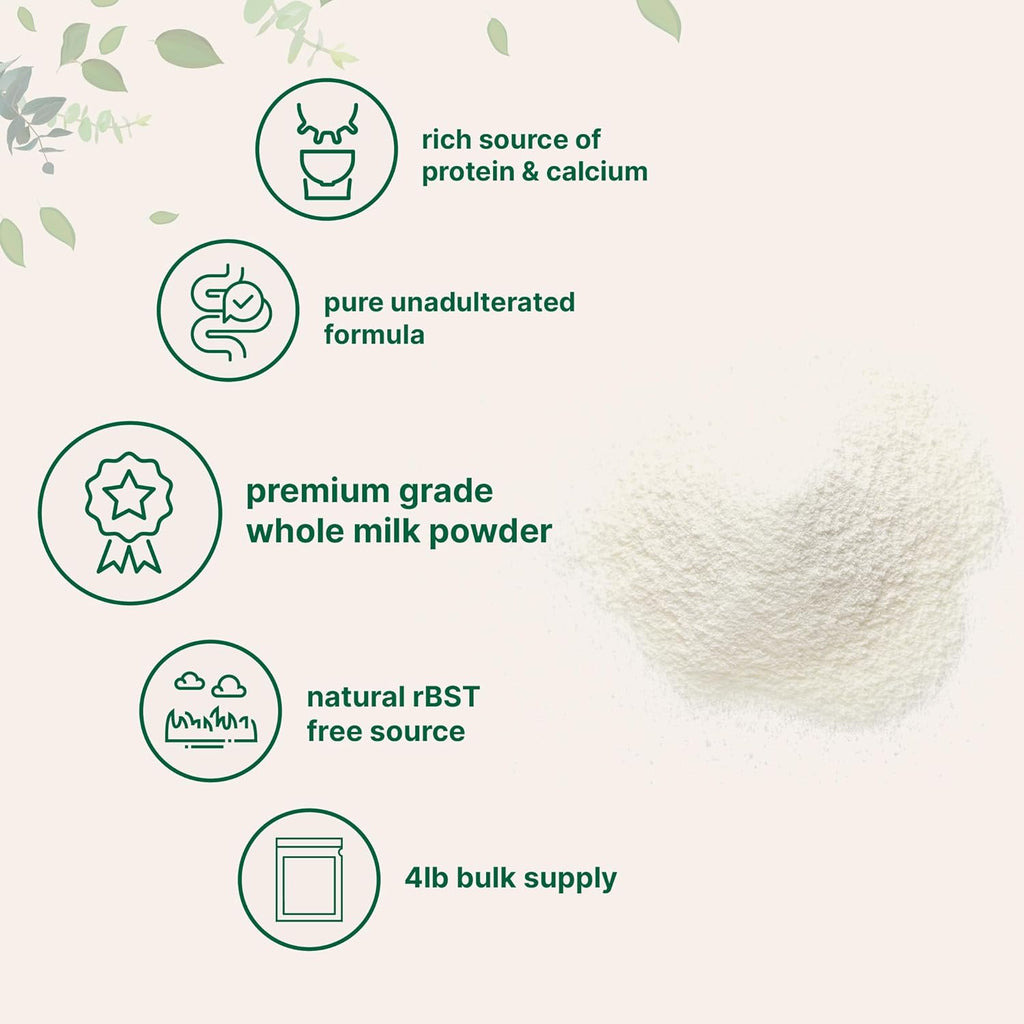 Micro Ingredients Whole Milk Powder, 4 lb | Pasture-Raised, rBST-Free | Pure & Rich in Protein | Ideal for Baking & Everyday Use | Non-GMO, Gluten-Free, Premium Grade
