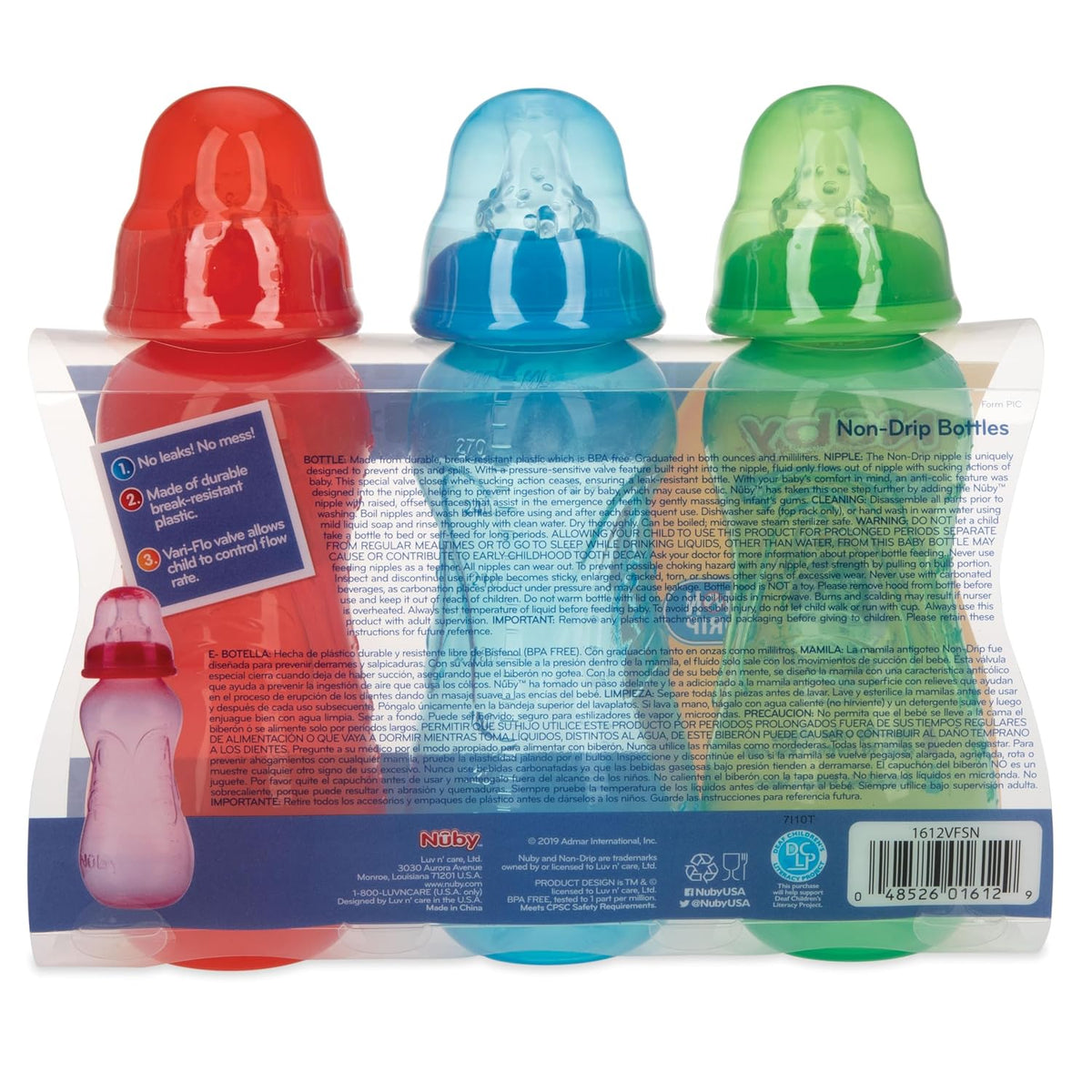 Nuby Non-Drip Standard Neck Bottles - 10 oz