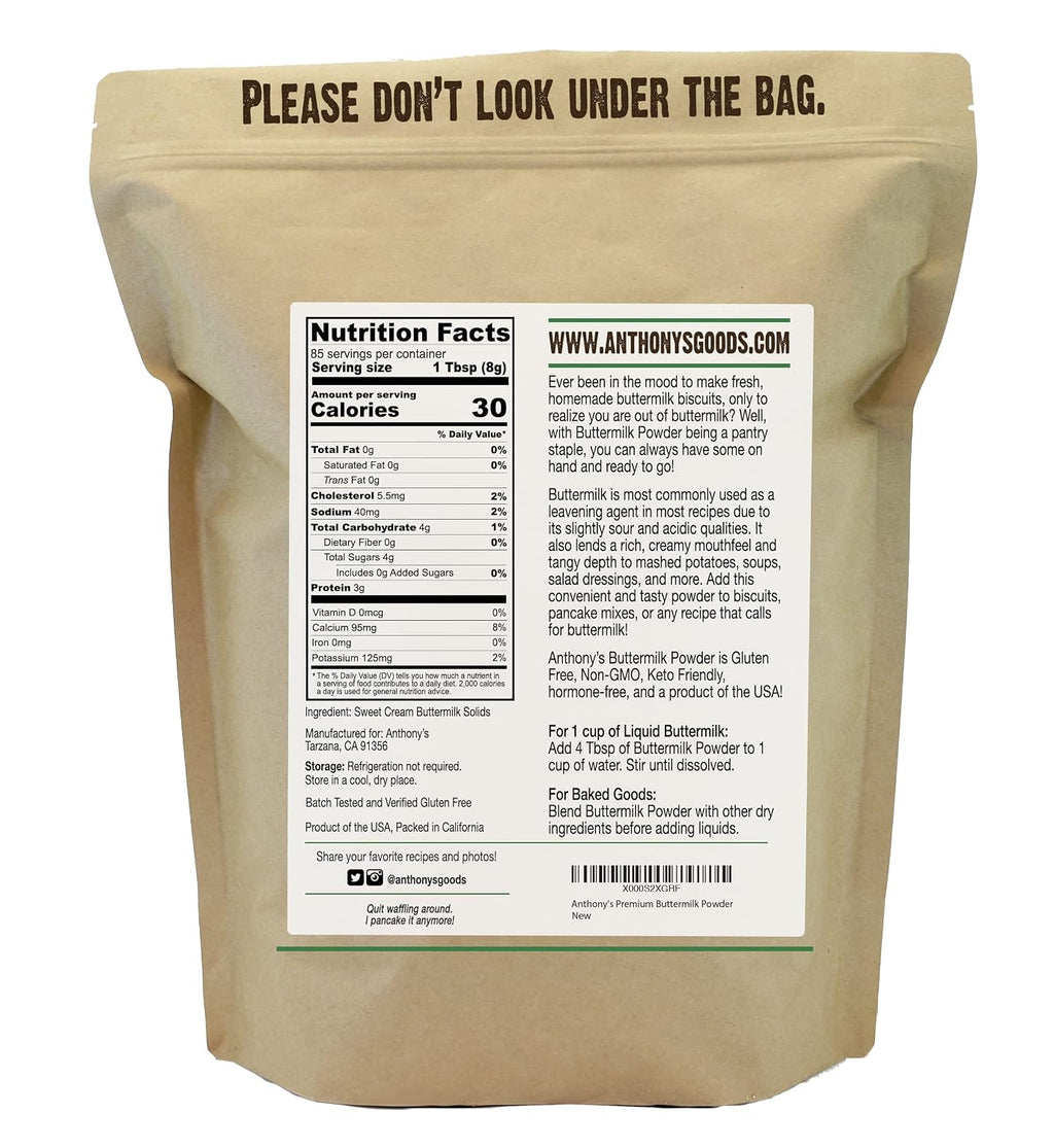Anthony's Buttermilk Powder, 1.5 lb, Gluten Free, Non GMO, Hormone Free, Keto Friendly, Product of the USA