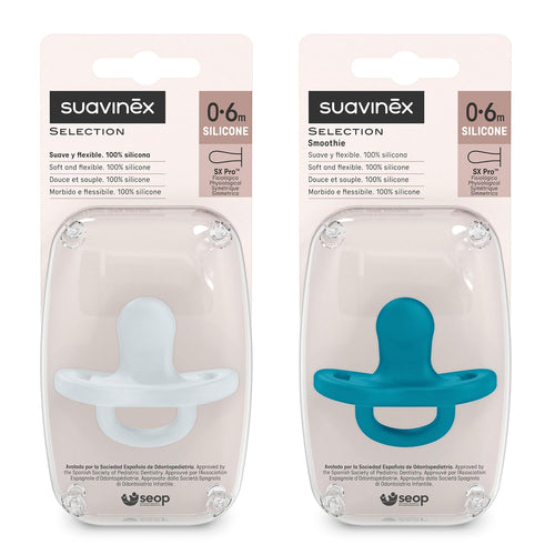 Color Essence SX PRO Silicone Baby Pacifier 2Pk, Made with 100% Soft Silicone, Baby Essentials Perfect for Breastfeeding Babies, Designed in Spain, 0-6 Mths, Ballad Blue/Deep Ocean
