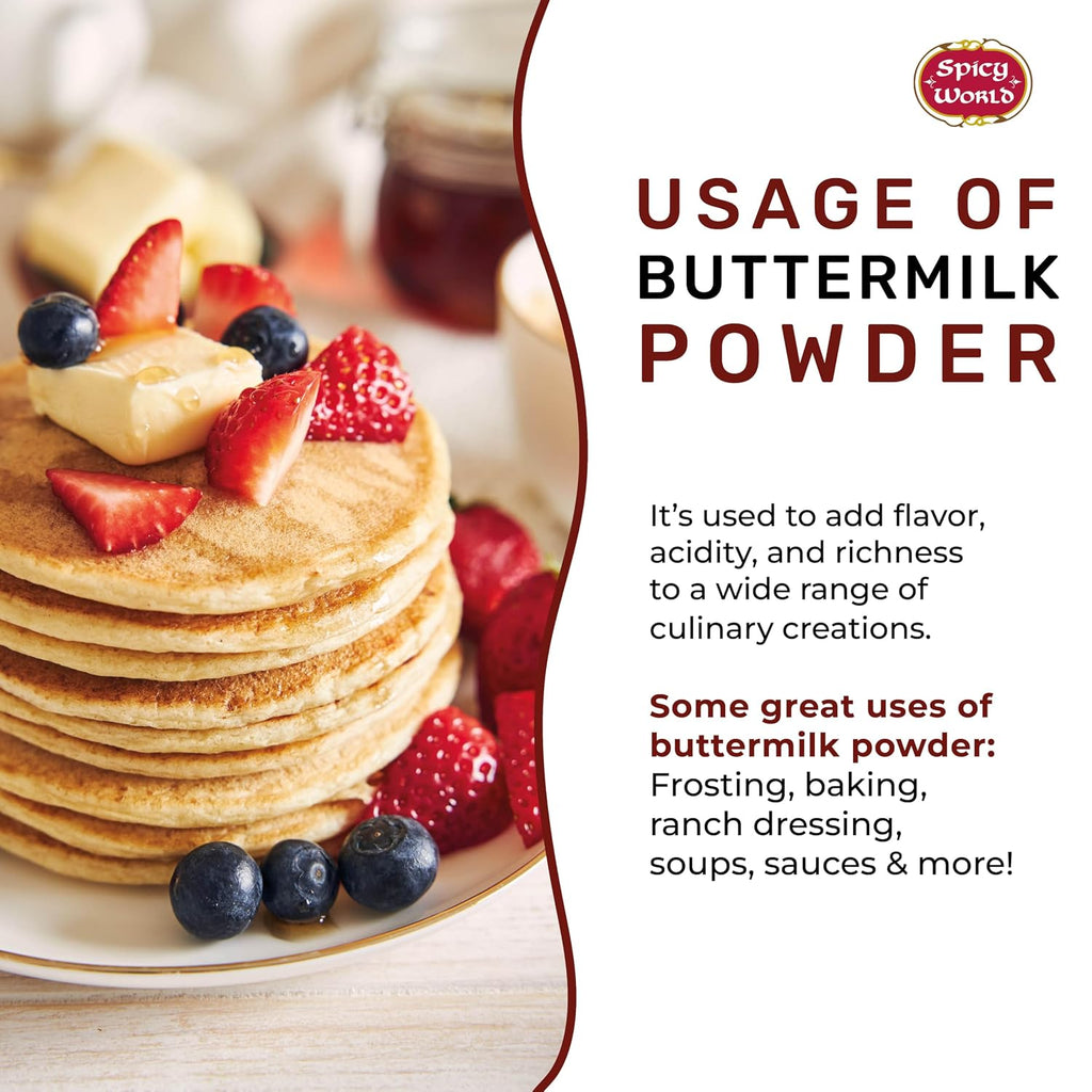 Spicy World Premium Buttermilk Powder 1.5 LB - Made in USA from Sweet Cream, Non-GMO, 4.5% Milkfat, Perfect for Biscuits, Cornbread, and More!