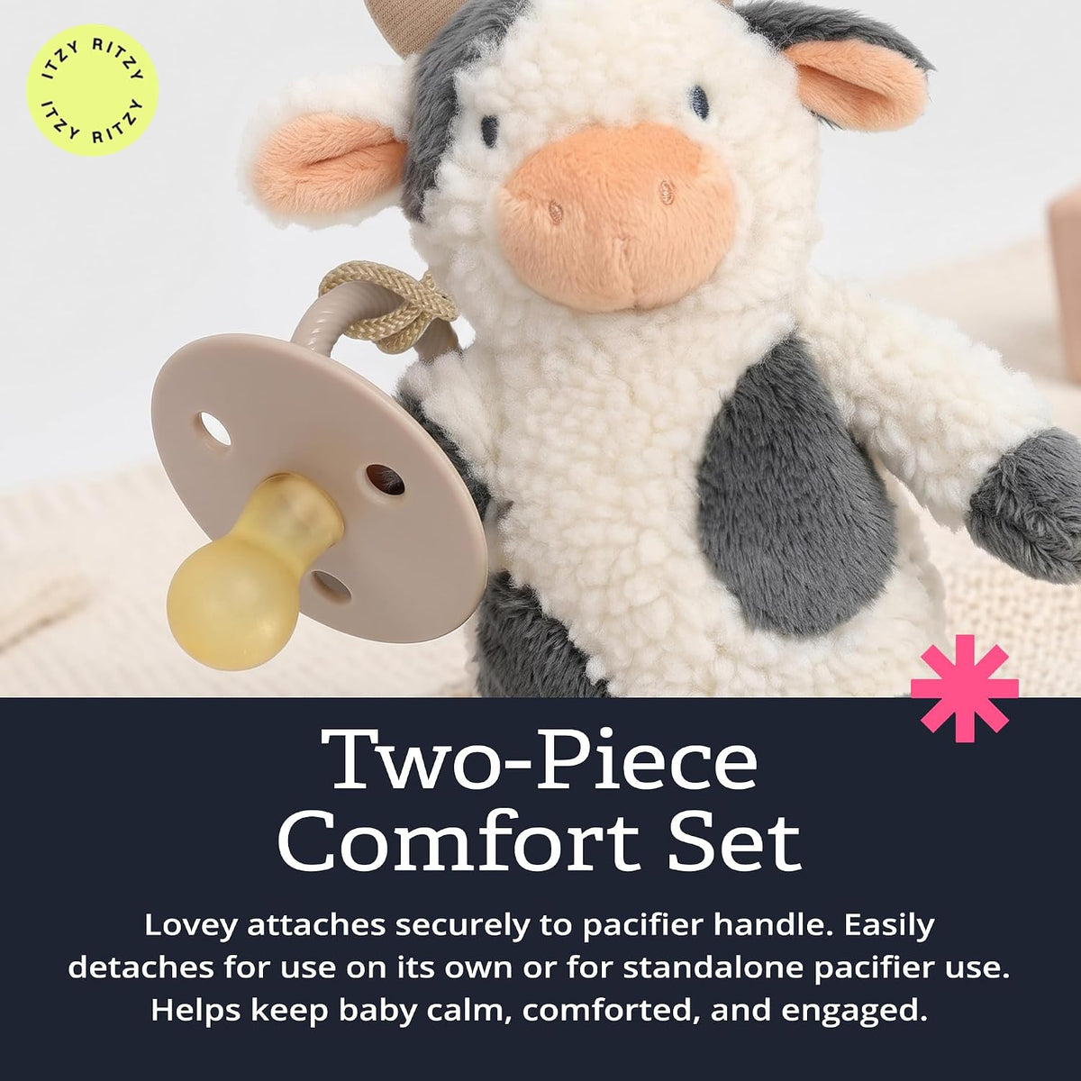 Itzy Ritzy Pacifier & Lovey Set - Natural Rubber Pacifier with Plush Cow