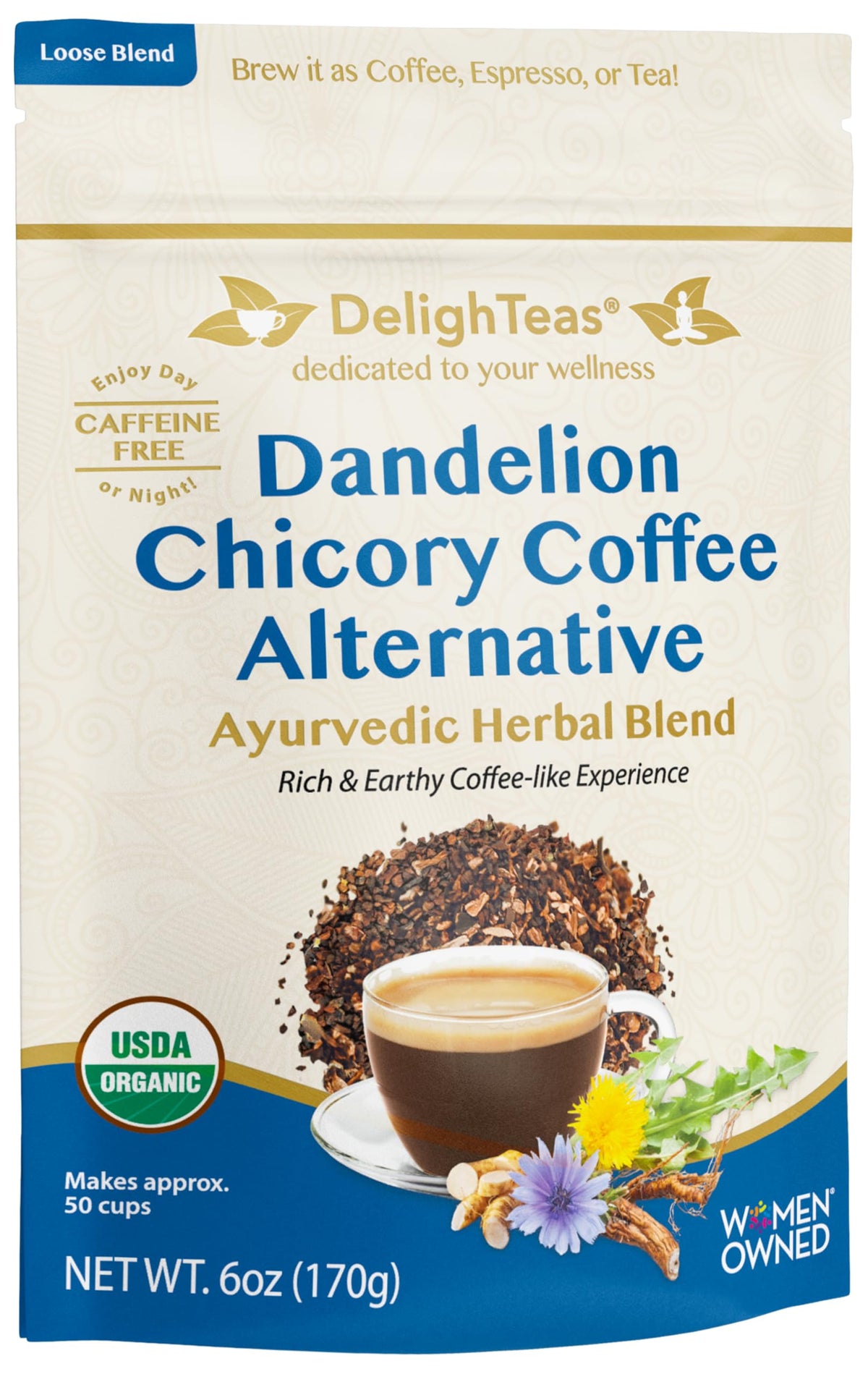 DelighTeas Organic Golden Milk Powder with Turmeric, Ginger, Ceylon Cinnamon | Ayurvedic Spices for Golden Turmeric Latte | Unsweetened, Vegan, Non-GMO, Keto | 120 Servings, 5 oz.