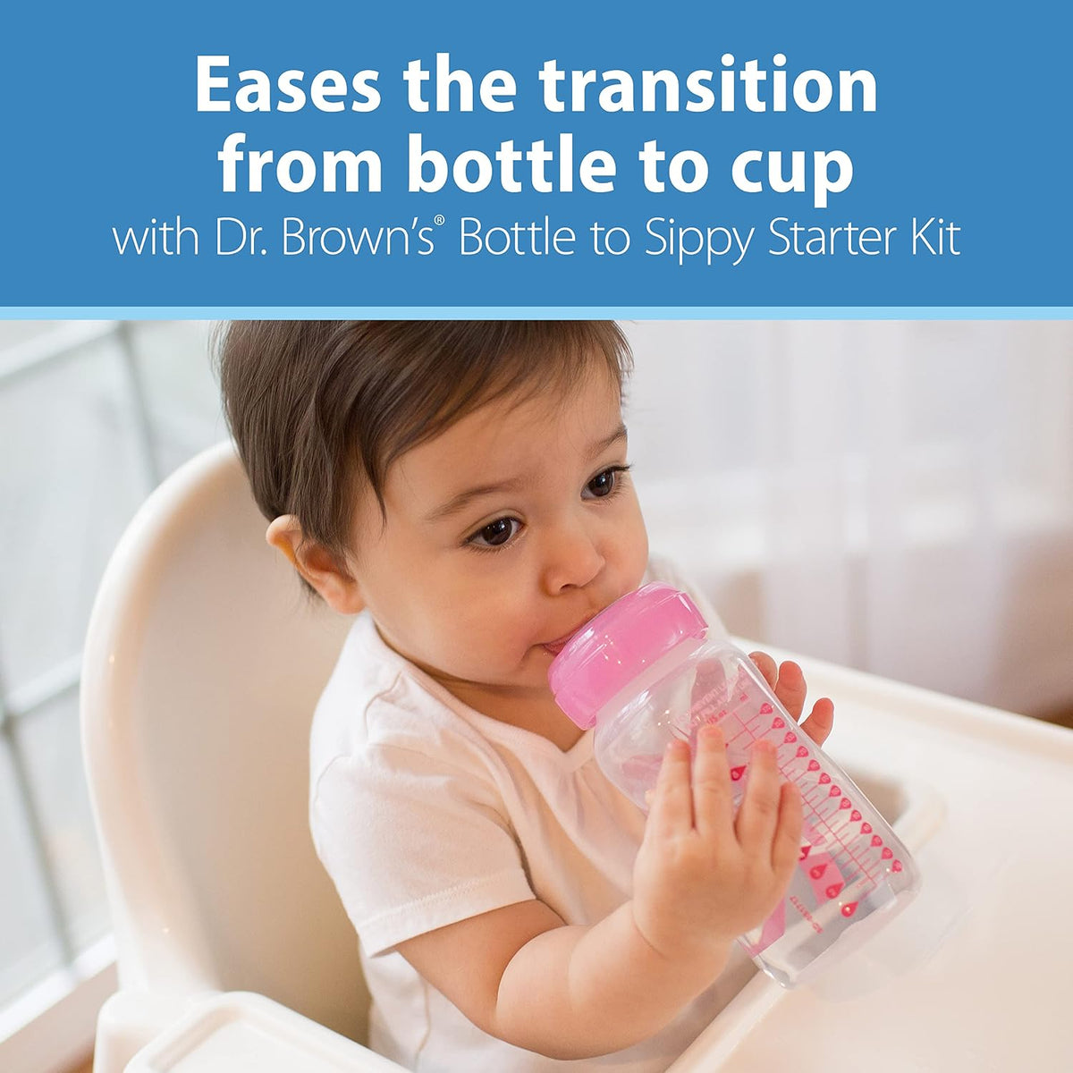 Dr. Brown's Wide-Neck Sippy Bottle Starter Kit, Pink, 6m+, 2-Pack