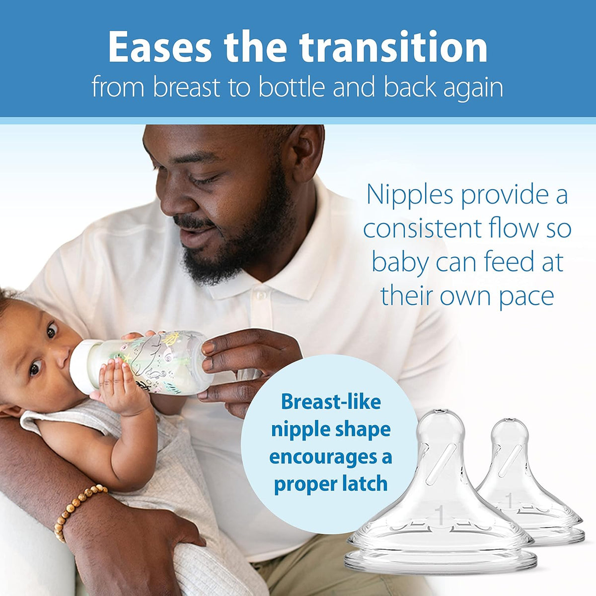 Dr. Brown's Anti-Colic Options+ Wide-Neck Baby Bottles, Ocean, 2-Pack