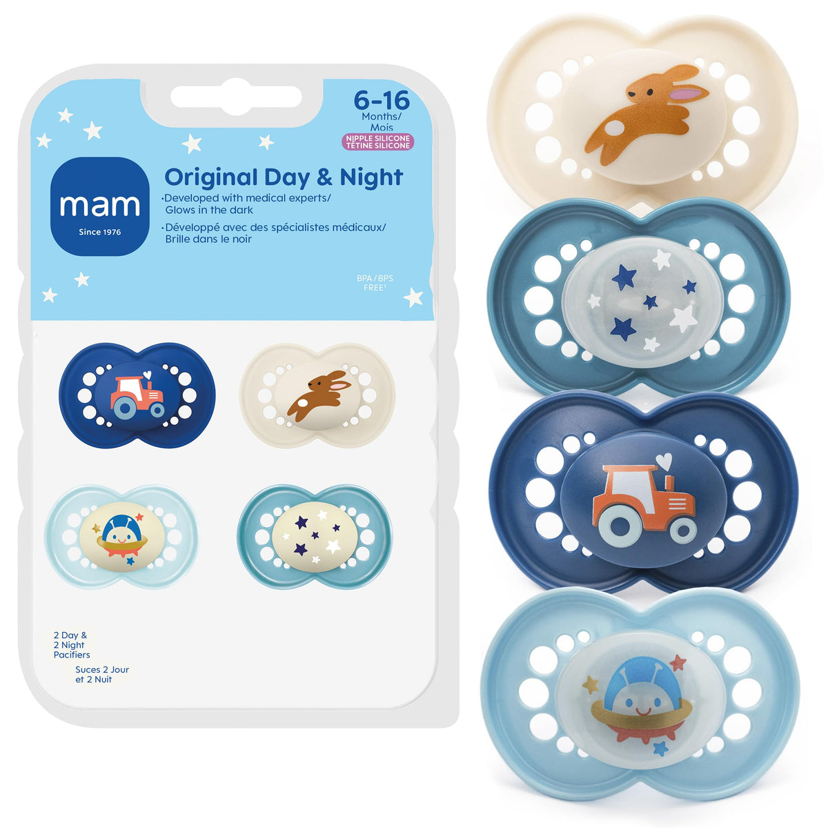 MAM Original Baby Pacifiers 6-16 Months, Glows in The Dark, 2 Pack