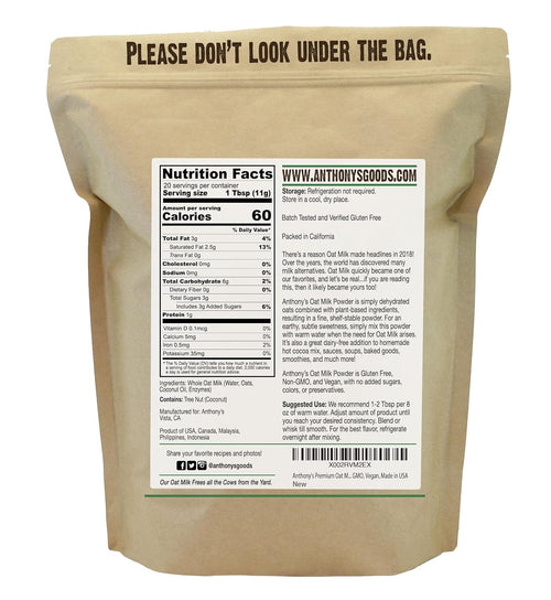Anthony's Premium Oat Milk Powder, 8 oz, Gluten Free, Non GMO, Vegan, Made in USA