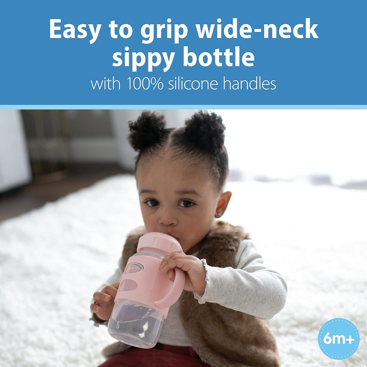 Dr. Brown's Wide-Neck Sippy Spout Bottle with Handles, Pink & Ecru, 2-Pack