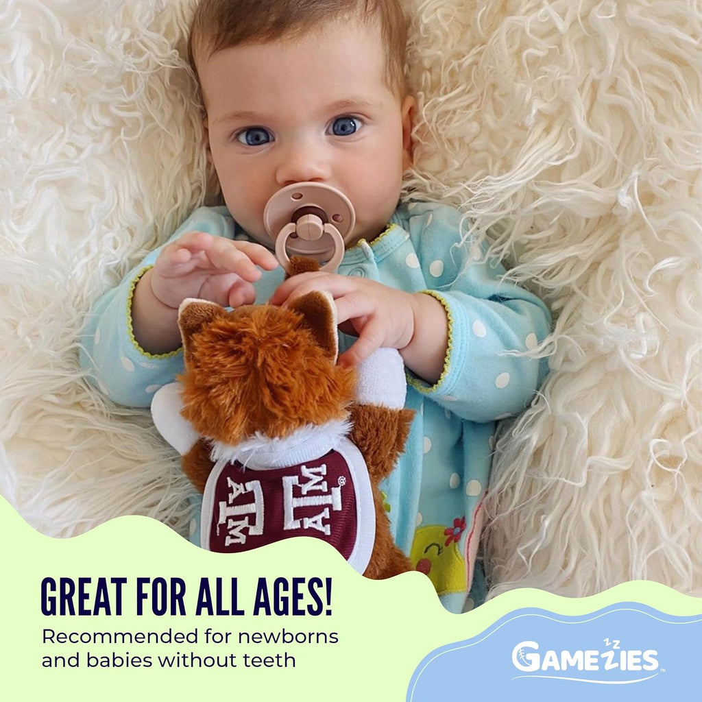 Gamezies Baby Boy and Girl Silicone Texas A&M University Reveille Mascot Plush Pacifier Collegiately Licensed, Removable, Washable Plush Toy, CPSIA Tested, BPA-Free 0-6 Months