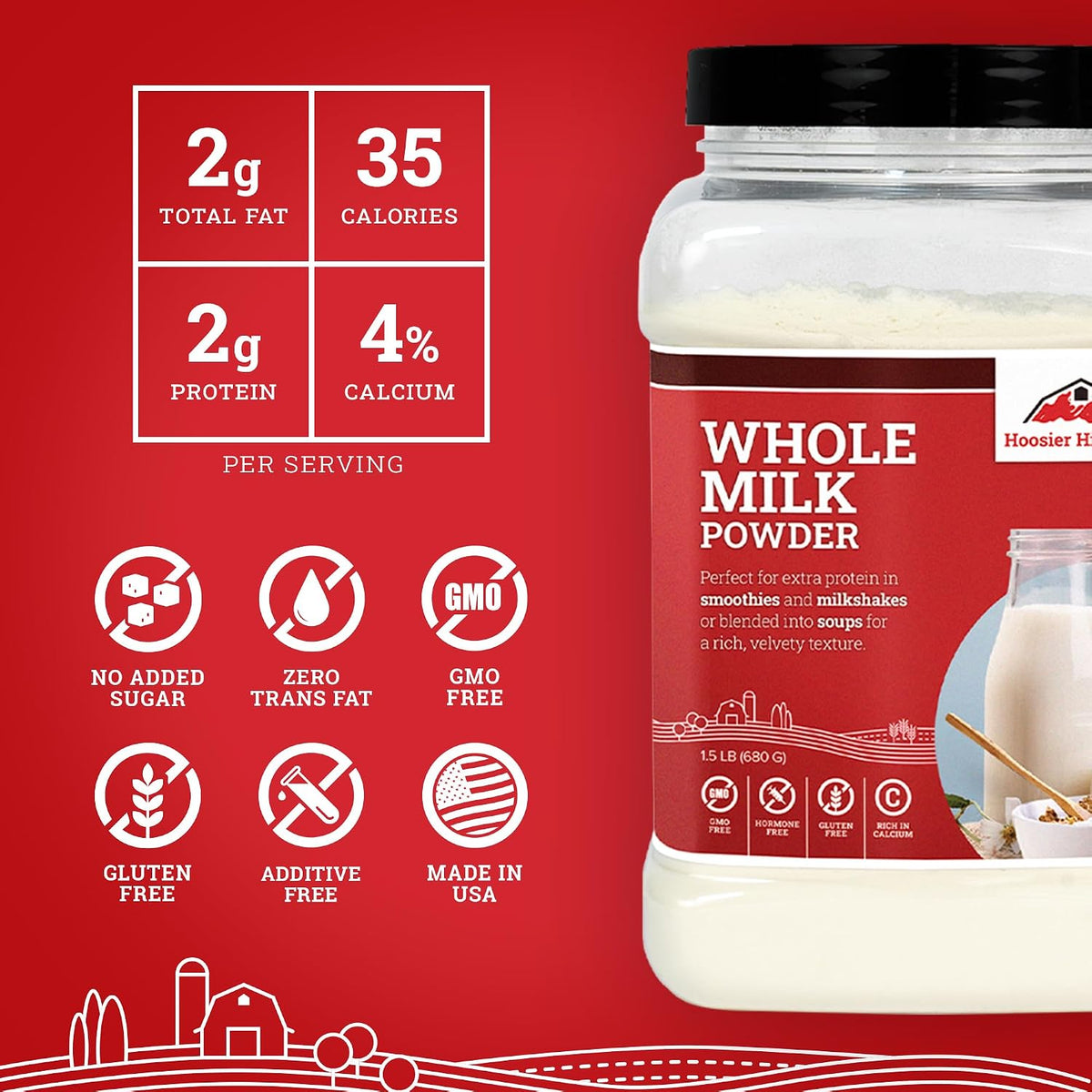 Hoosier Hill Farm Whole Milk Powder, 1.5LB (Pack of 1)