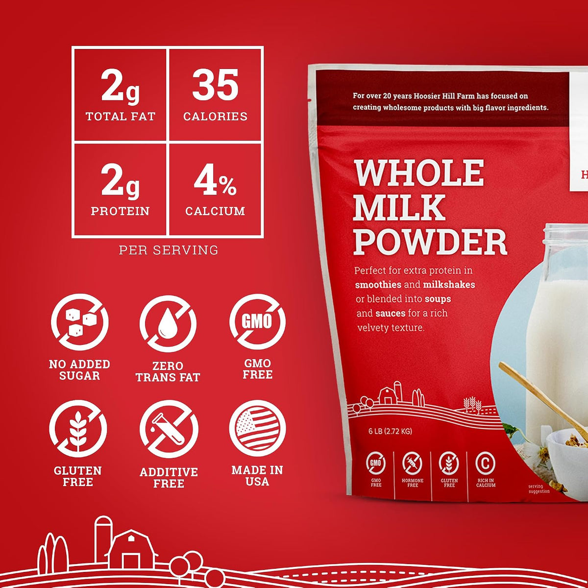 Hoosier Hill Farm Whole Milk Powder, 6LB (Pack of 1)