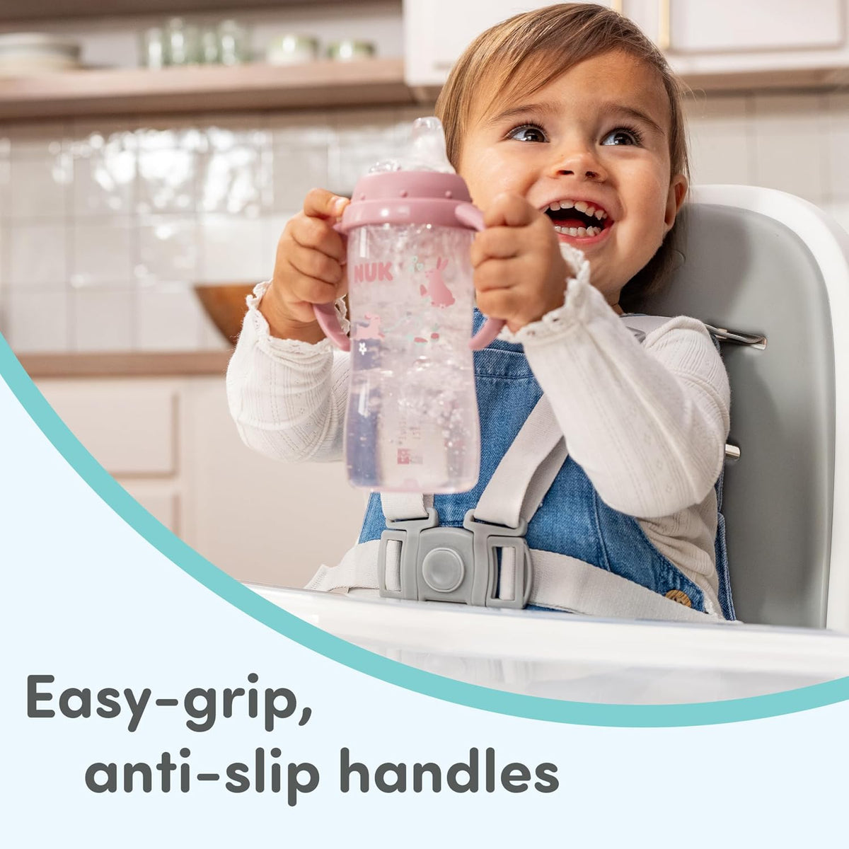 NUK First Choice Large Learner Cup 2.0, 10 oz. Sippy Cup with Handles, Spill Proof, Leak Proof Soft Straw Cup, 2-Pack