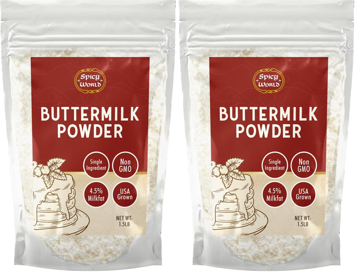 Spicy World Premium Buttermilk Powder 1.5 LB - Made in USA from Sweet Cream, Non-GMO, 4.5% Milkfat, Perfect for Biscuits, Cornbread, and More!