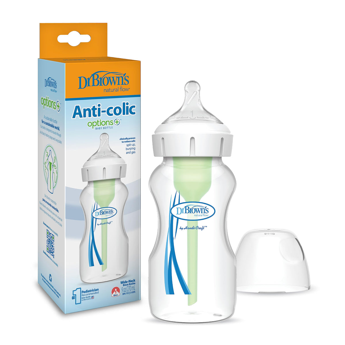Dr. Brown's Anti-Colic Options+ Wide-Neck Baby Bottles, 9 oz, 4-Pack