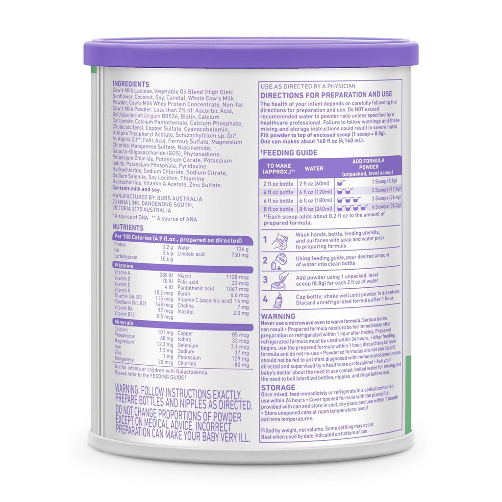 Bubs 365 Day Grass Fed Infant Formula for 0-12 Months, Non-GMO Milk, 20oz
