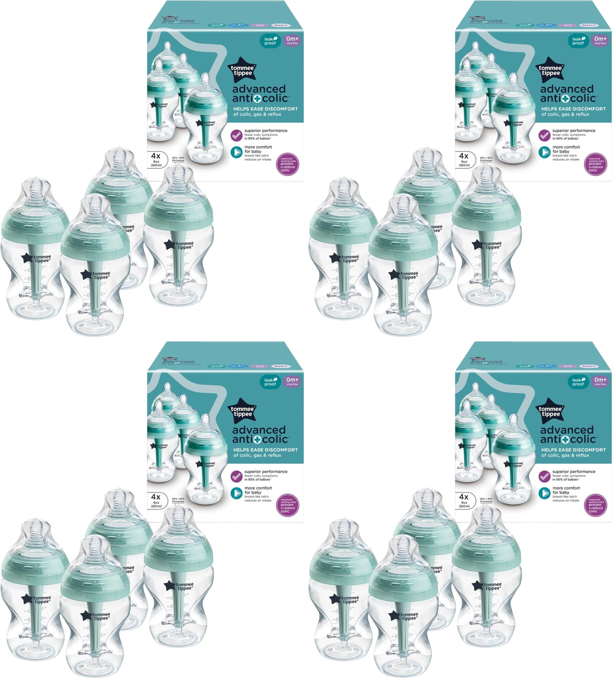 Tommee Tippee Advanced Anti-Colic Baby Bottles, Newborn 0m+, 9oz