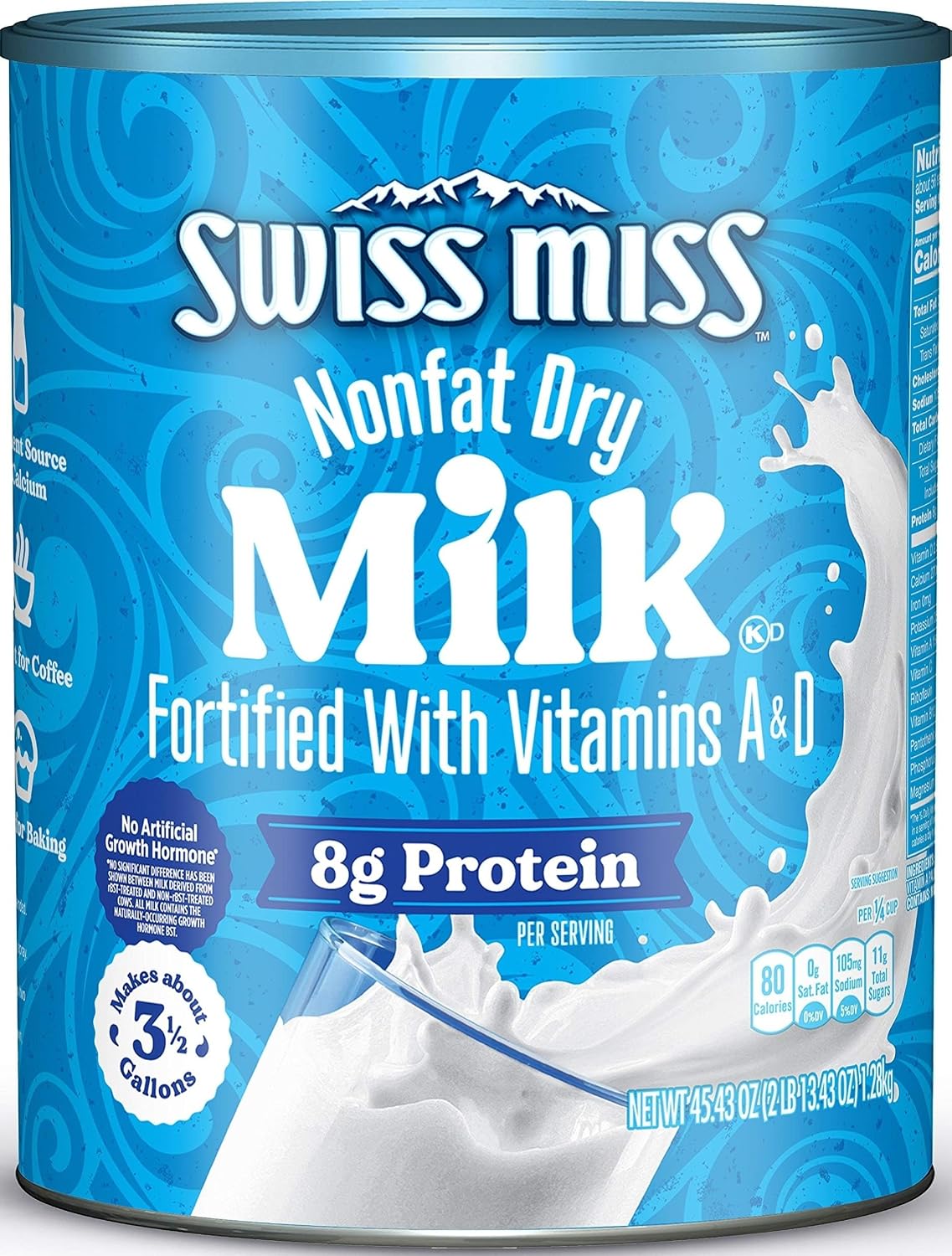 Swiss Miss Nonfat Dry Milk with Vitamins A & D, Makes 3 Gallons, 45.43 oz.