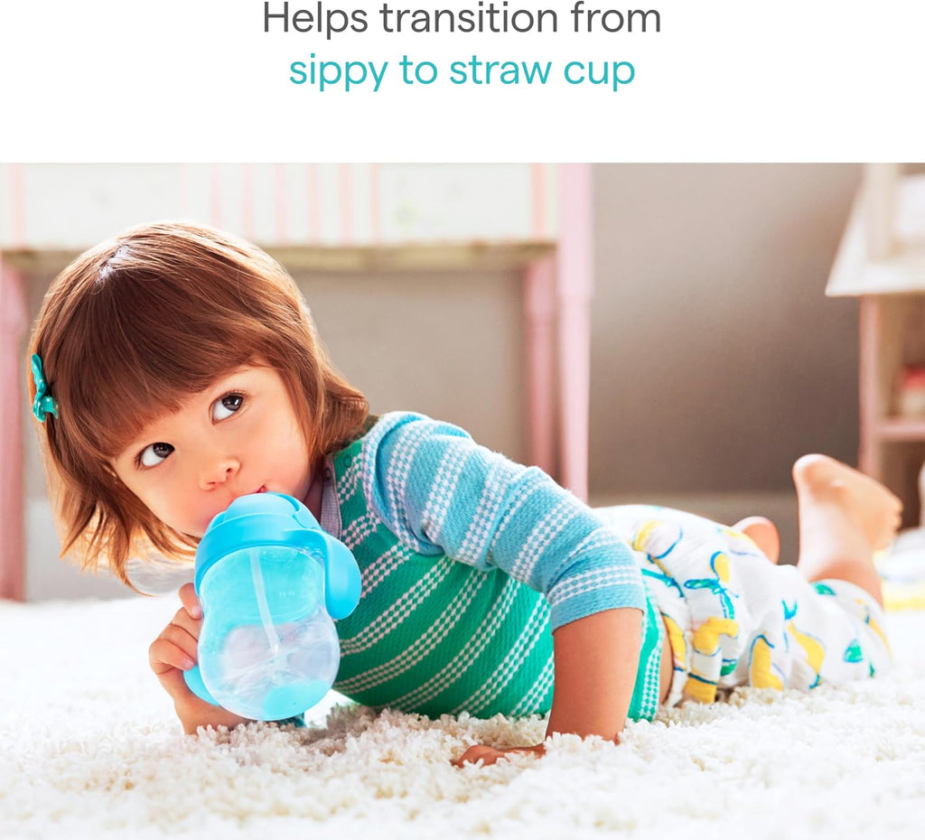 Munchkin Any Angle Sippy Cups for Toddlers, Spill Proof Weighted Straw Cup with Transition Handles for Babies 6 Months and Up, 2 Pack, Blue/Green