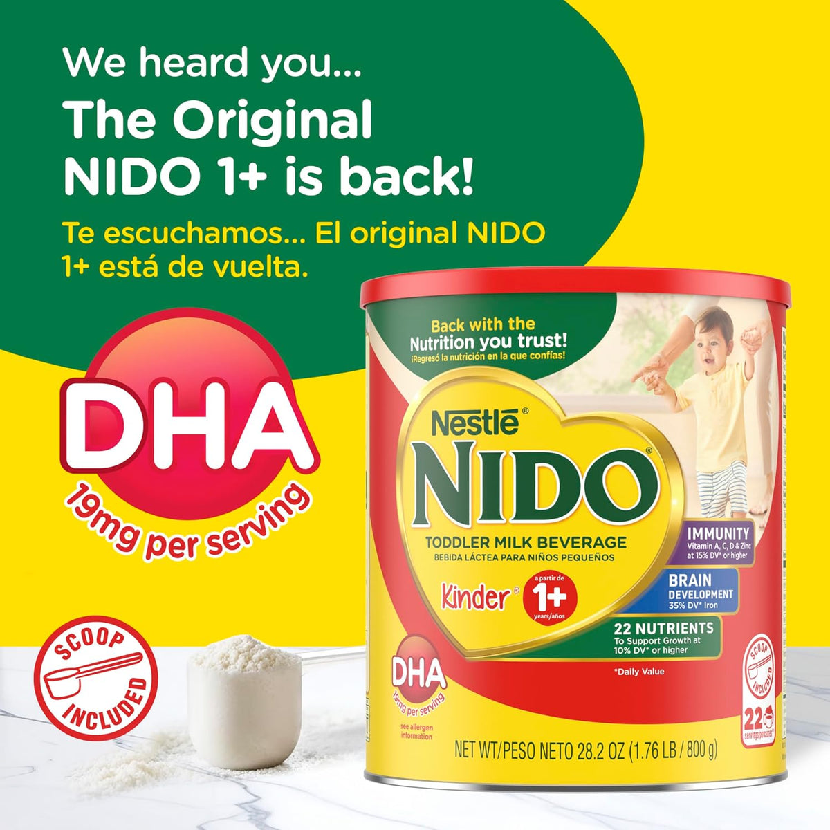 Nido NESTLE Kinder 1+ Powdered Milk Beverage 1.76 lb. Canister