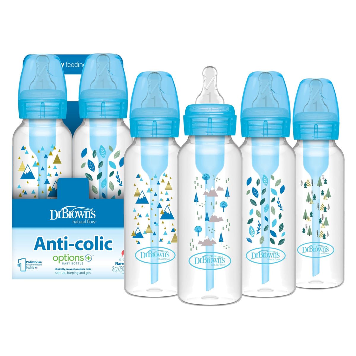 Dr. Brown's Anti-Colic Options+ Narrow Baby Bottle, 8 oz, 4-Pack