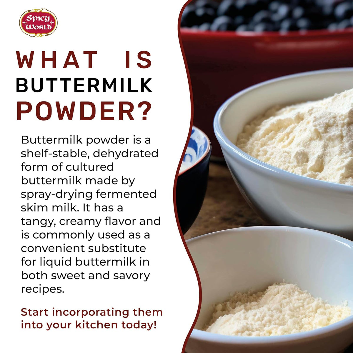 Spicy World Premium Buttermilk Powder 1.5 LB - Made in USA from Sweet Cream, Non-GMO, 4.5% Milkfat, Perfect for Biscuits, Cornbread, and More!
