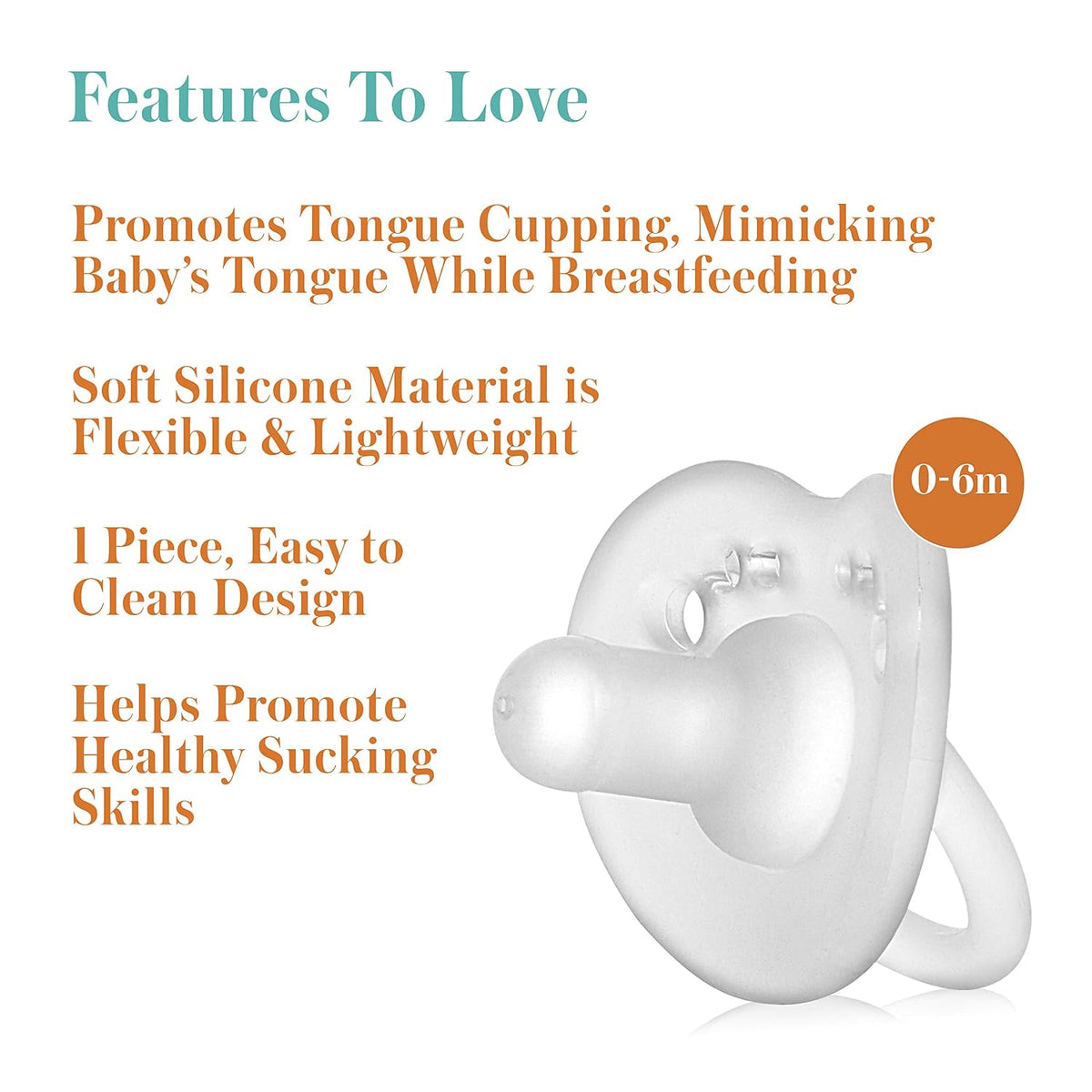 Evenflo Feeding Balance Plus Stage 1 Cylindrical Baby, Newborn and Infant Pacifier - Developed with Pediatric Feeding Specialists - 0 to 6 Months - Clear - (Pack of 6)