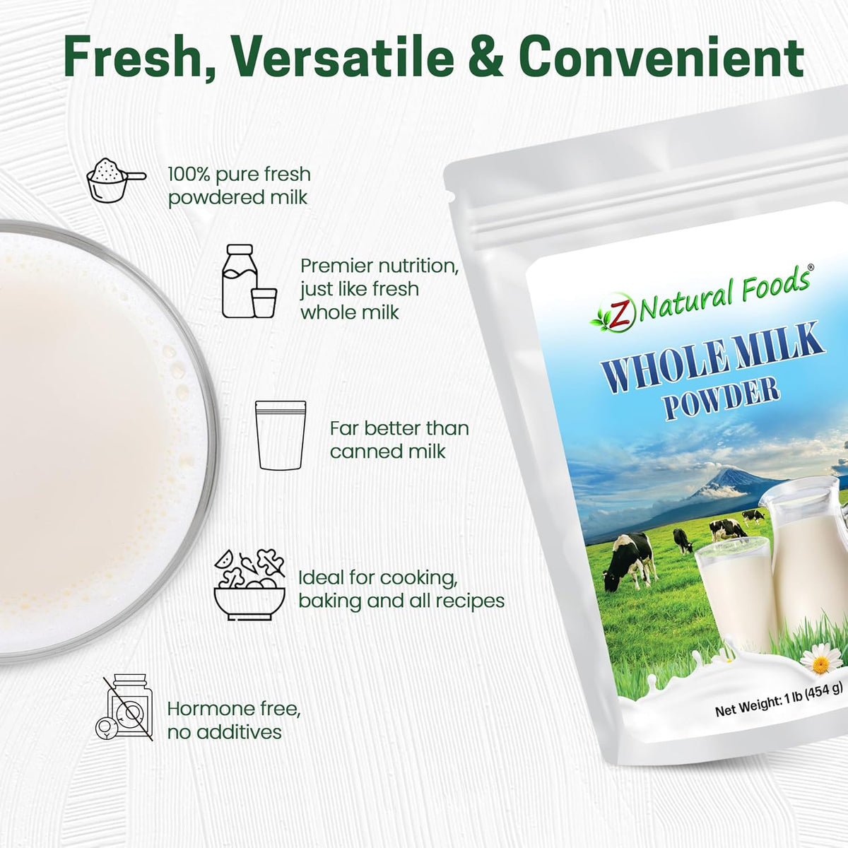 Z Natural Foods Premium Whole Milk Powder - Pasteurized Dry Milk, 1 lb