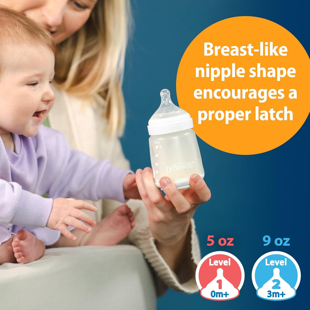 Dr. Brown's Silicone Baby Bottle, 5 oz, Level 1 Nipple, 0m+, Blue, 4-Pack