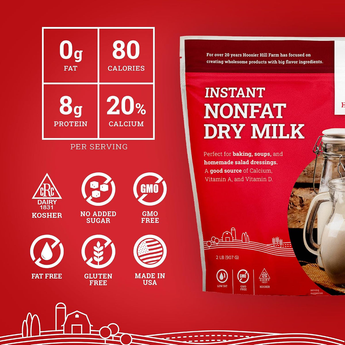Hoosier Hill Farm Instant Nonfat Dry Milk Powder, 2LB (Pack of 1)
