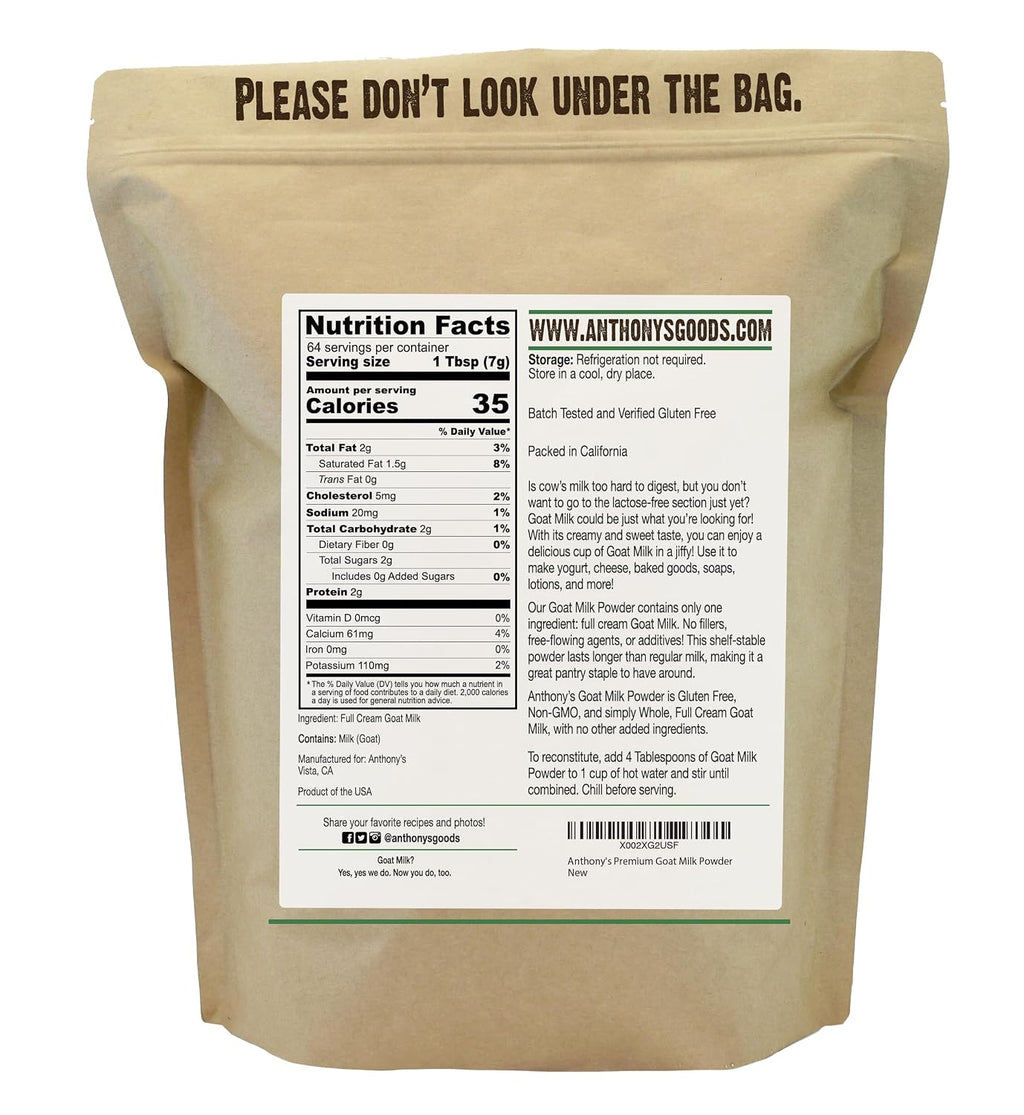 Anthony's Premium Goat Milk Powder, 1 lb, Gluten Free, Non GMO, No Additives