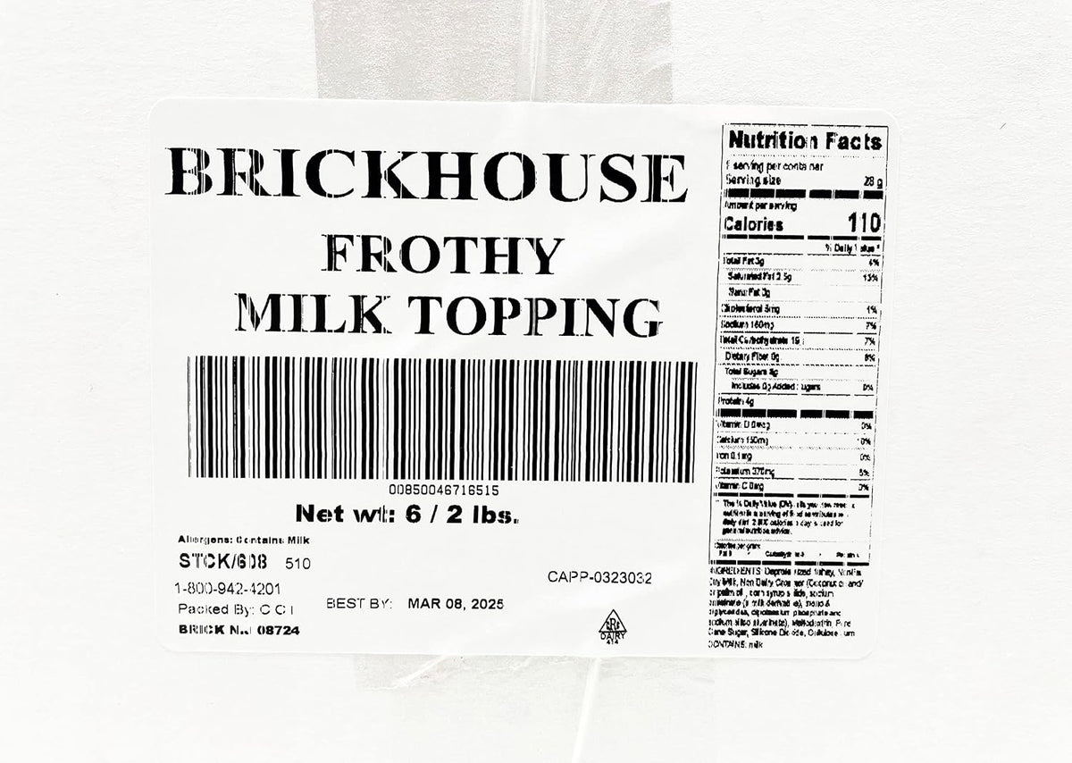 Brickhouse Frothy Milk Topping Mix – Soluble Milk Powder for Cappuccino, Latte & Hot Beverages, 6/2lb Bags