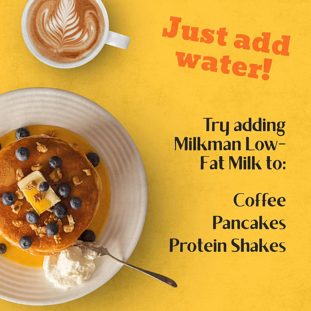Milkman Low-Fat Milk - Instant Dry Milk Powder Packets - For Coffee, Baking, or Travel - Just Add Water, Makes One Quart - Classic, Natural Taste with the Kiss of Cream! (2 Pack)