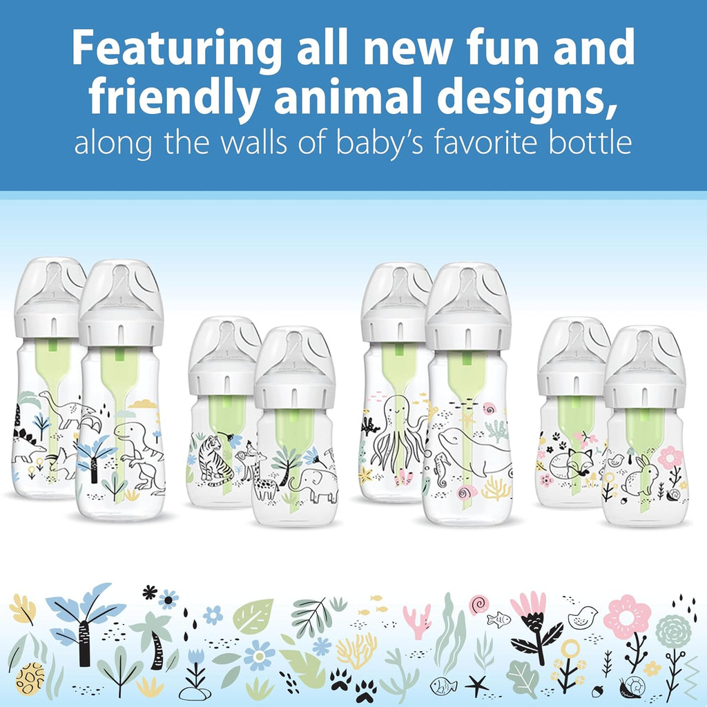Dr. Brown's Anti-Colic Options+ Wide-Neck Baby Bottles, Ocean, 2-Pack
