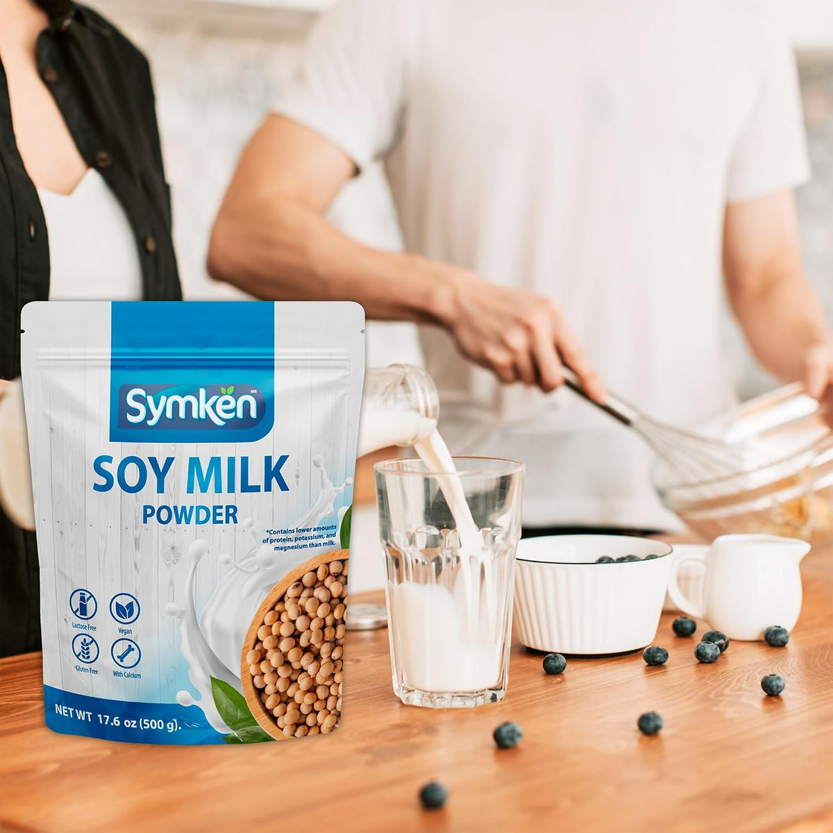 SYMKEN Sugar-free Soy Milk Powder 17.6 Oz (500g) | Vegan | High in Protein | Gluten free | Lactose free | Non-GMO | Plant-based | Non-Dairy | Added with Vitamins, Minerals, and Antioxidants