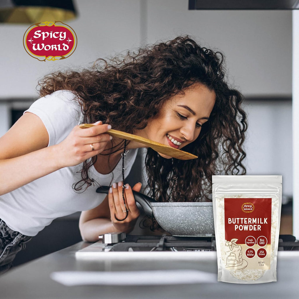 Spicy World Premium Buttermilk Powder 1.5 LB - Made in USA from Sweet Cream, Non-GMO, 4.5% Milkfat, Perfect for Biscuits, Cornbread, and More!