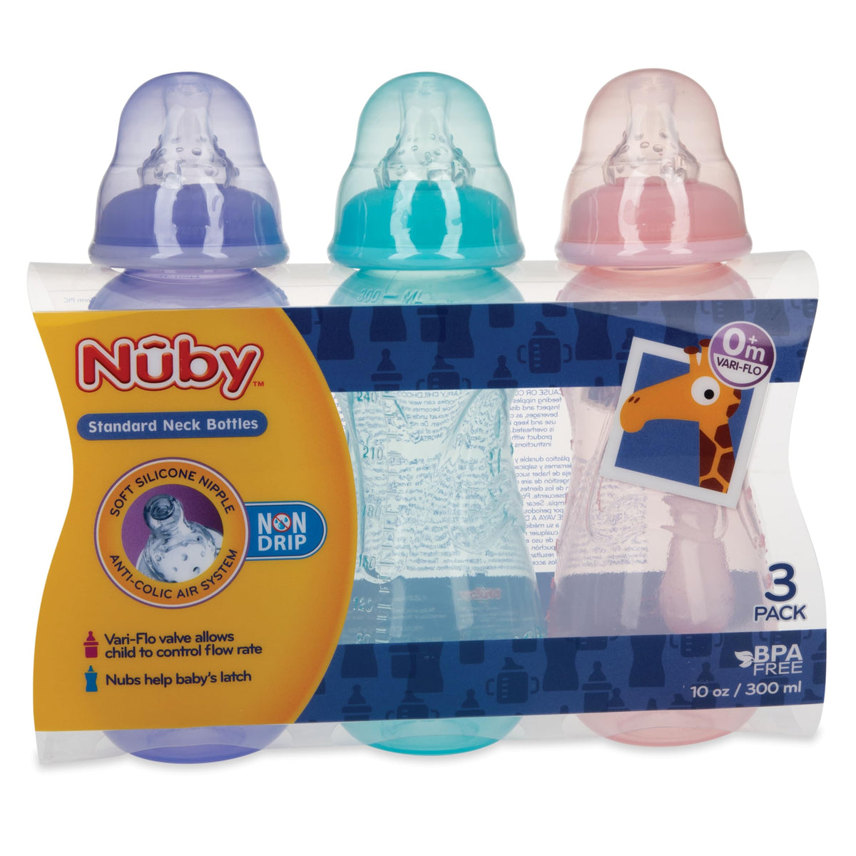 Nuby Non-Drip Standard Neck Bottles - 10 oz