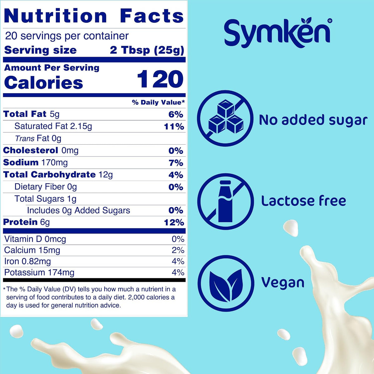 SYMKEN Sugar-free Soy Milk Powder 17.6 Oz (500g) | Vegan | High in Protein | Gluten free | Lactose free | Non-GMO | Plant-based | Non-Dairy | Added with Vitamins, Minerals, and Antioxidants