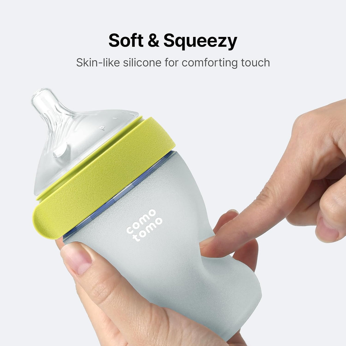 Comotomo Silicone Baby Bottle Gen 2 – 2026 Release (8oz) – Soft, Wide-Neck Bottle for Comfortable Feeding with Dual Anti Colic Vents (Includes Medium Flow Nipples), Green (Double Pack)
