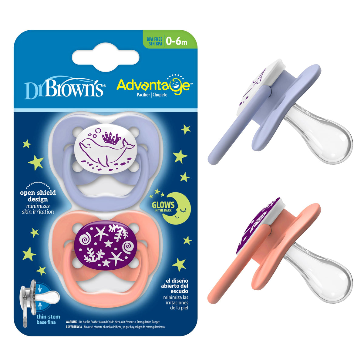 Dr. Brown's Advantage Pacifier, Blue Ocean, 0-6m, 2-Pack