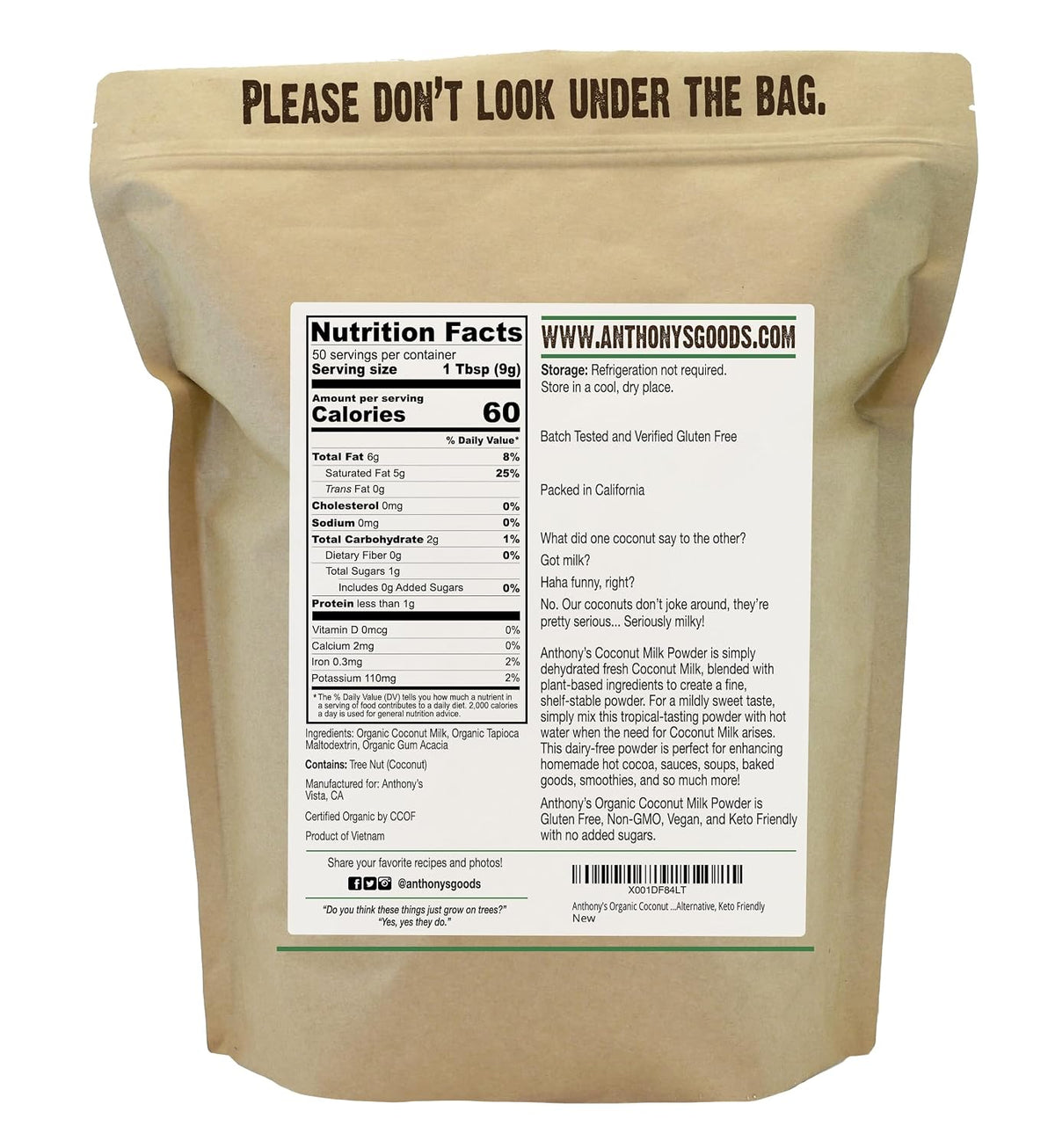 Anthony's Organic Coconut Milk Powder, 1 lb, Gluten Free, Vegan & Dairy Free, Creamer Alternative, Keto Friendly