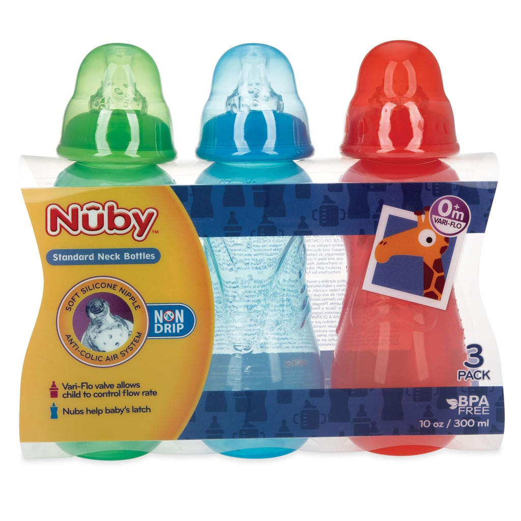 Nuby Non-Drip Standard Neck Bottles - 10 oz