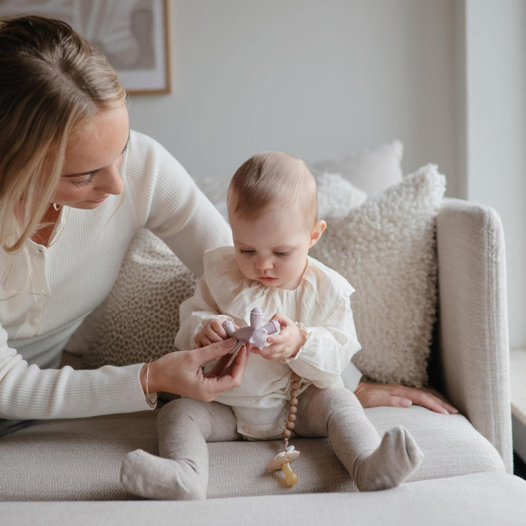 FRIGG Daisy Night Natural Rubber Baby Pacifier | Made in Denmark | BPA-Free (Blush/Cream, 6-18 Months) 2-Pack
