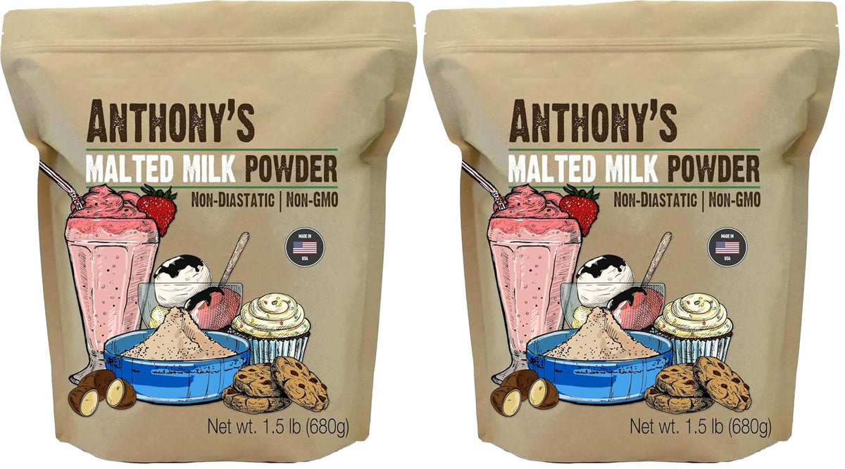 Anthony's Malted Milk Powder 1.5lb, For Ice Cream, Milk Shakes, and Baking, Non GMO, Made in USA