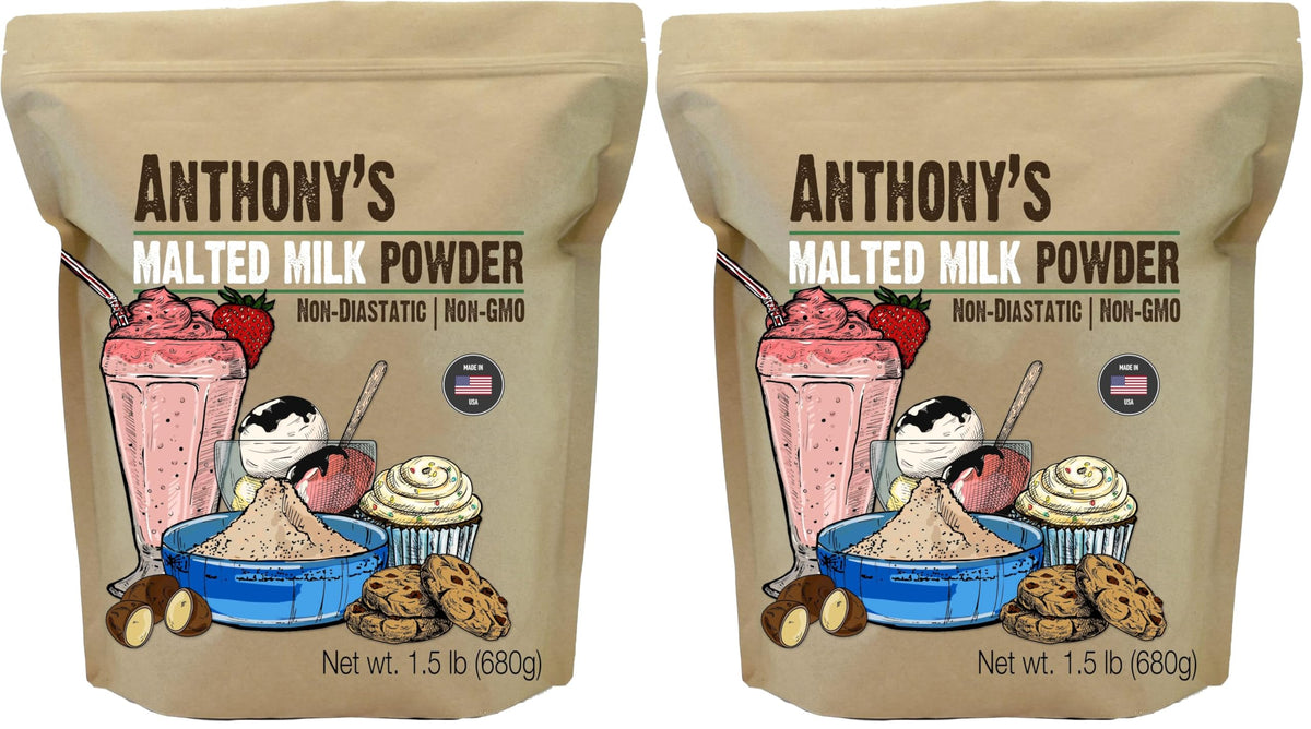 Anthony's Malted Milk Powder 1.5lb, For Ice Cream, Milk Shakes, and Baking, Non GMO, Made in USA