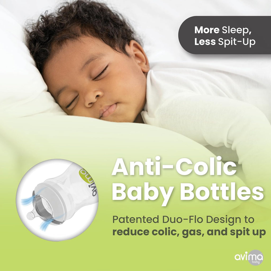 Avima 9 oz Anti Colic Baby Bottles w Medium Flow Nipples, 4-7M (Set of 3)