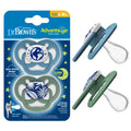 Dr. Brown's Advantage Glow-in-the-Dark Baby Pacifier, Fully Symmetrical Soother with Soft Silicone Bulb, Skateboard Snail-Blue Nature, 6-18m, BPA Free, 4 Pack