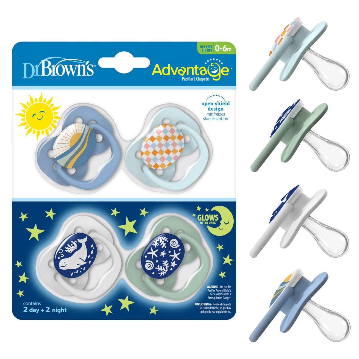 Dr. Brown's Advantage Pacifier, Blue Ocean, 0-6m, 2-Pack